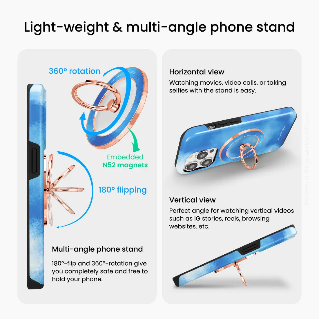 Clouds in Summer - Rose Gold MagSafe Phone Grip and Ring Holder Stand