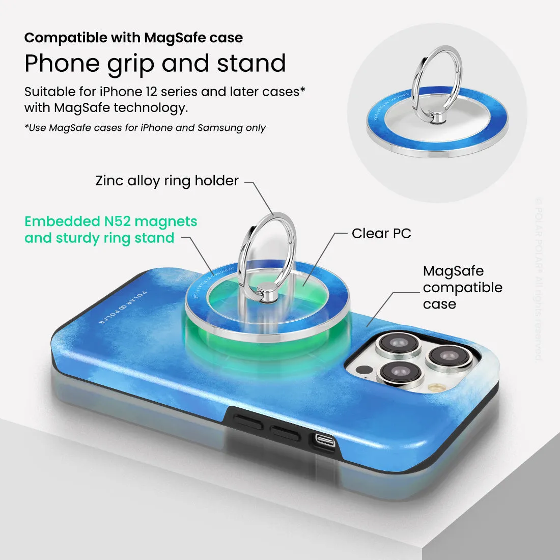 Clouds in Summer - Silver MagSafe Phone Grip and Ring Holder Stand