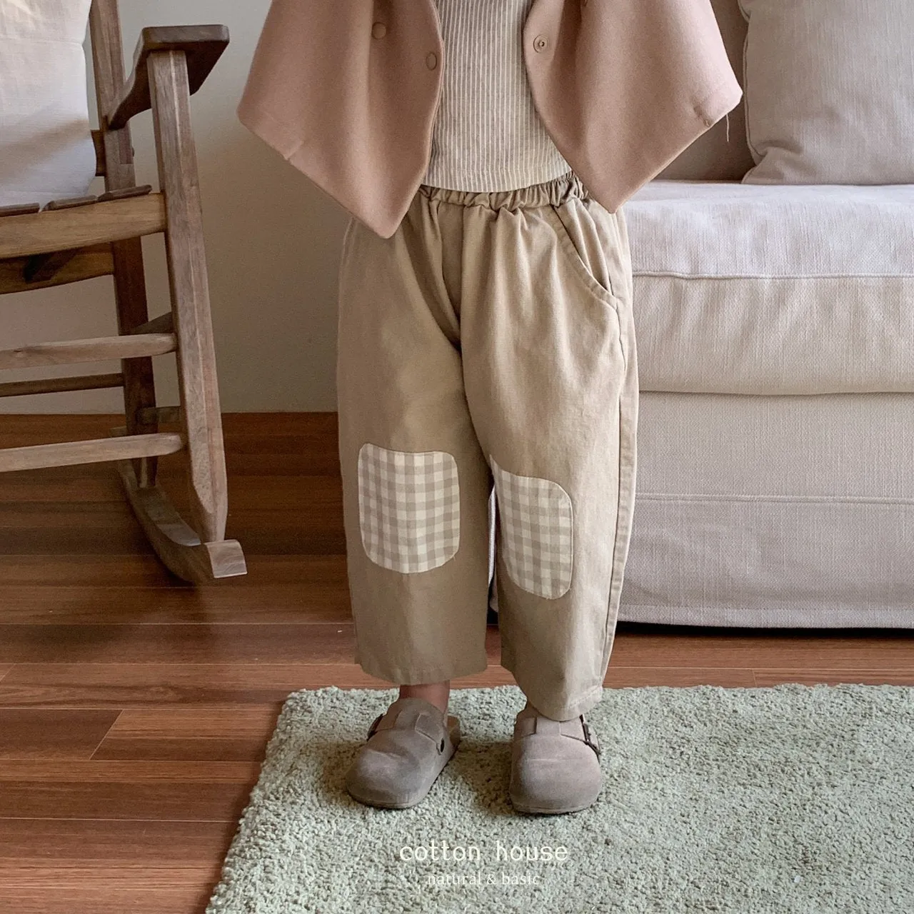 COTTON-HOUSE GINGHAM PATCH TROUSERS