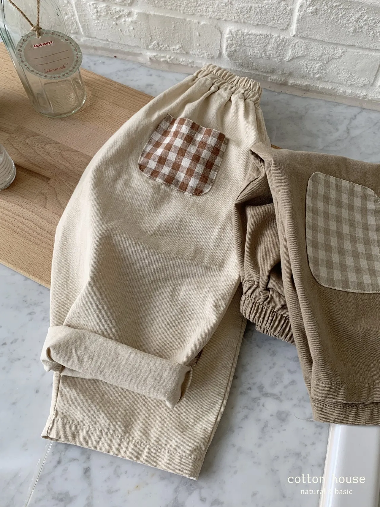 COTTON-HOUSE GINGHAM PATCH TROUSERS
