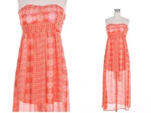 Cute Coral Red Long Dress with Open Back and Tied Bow