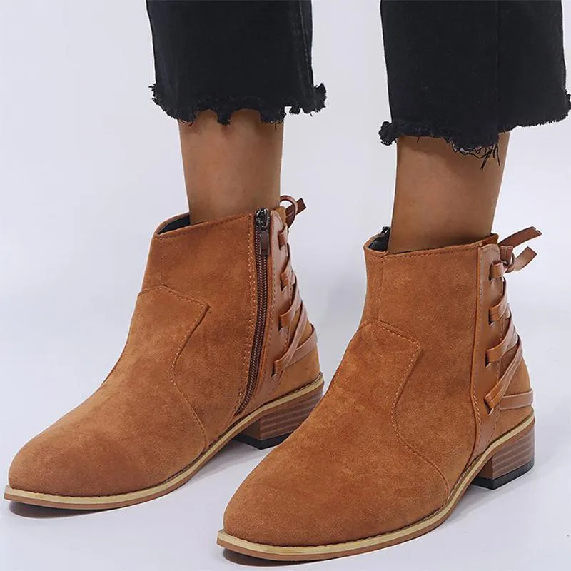 Damen Modischer Stiefel mit Schnür und Reißverschluss