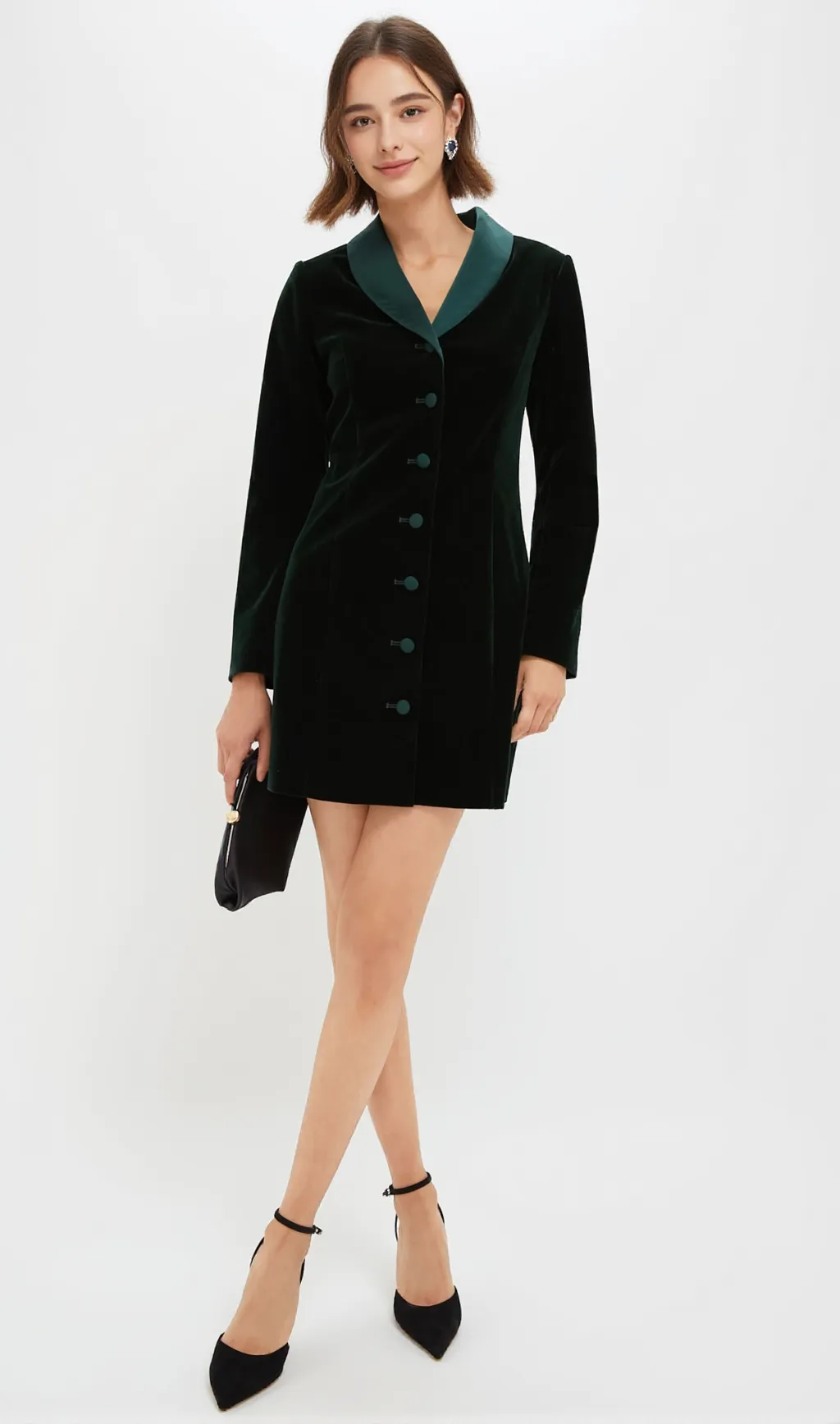 Dark Green Velvet Stacie Dress