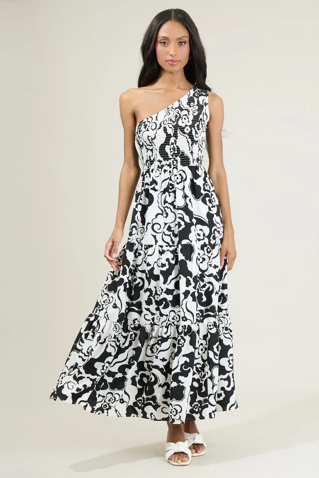 Del Mar Smocked One Shoulder Lys Maxi Dress