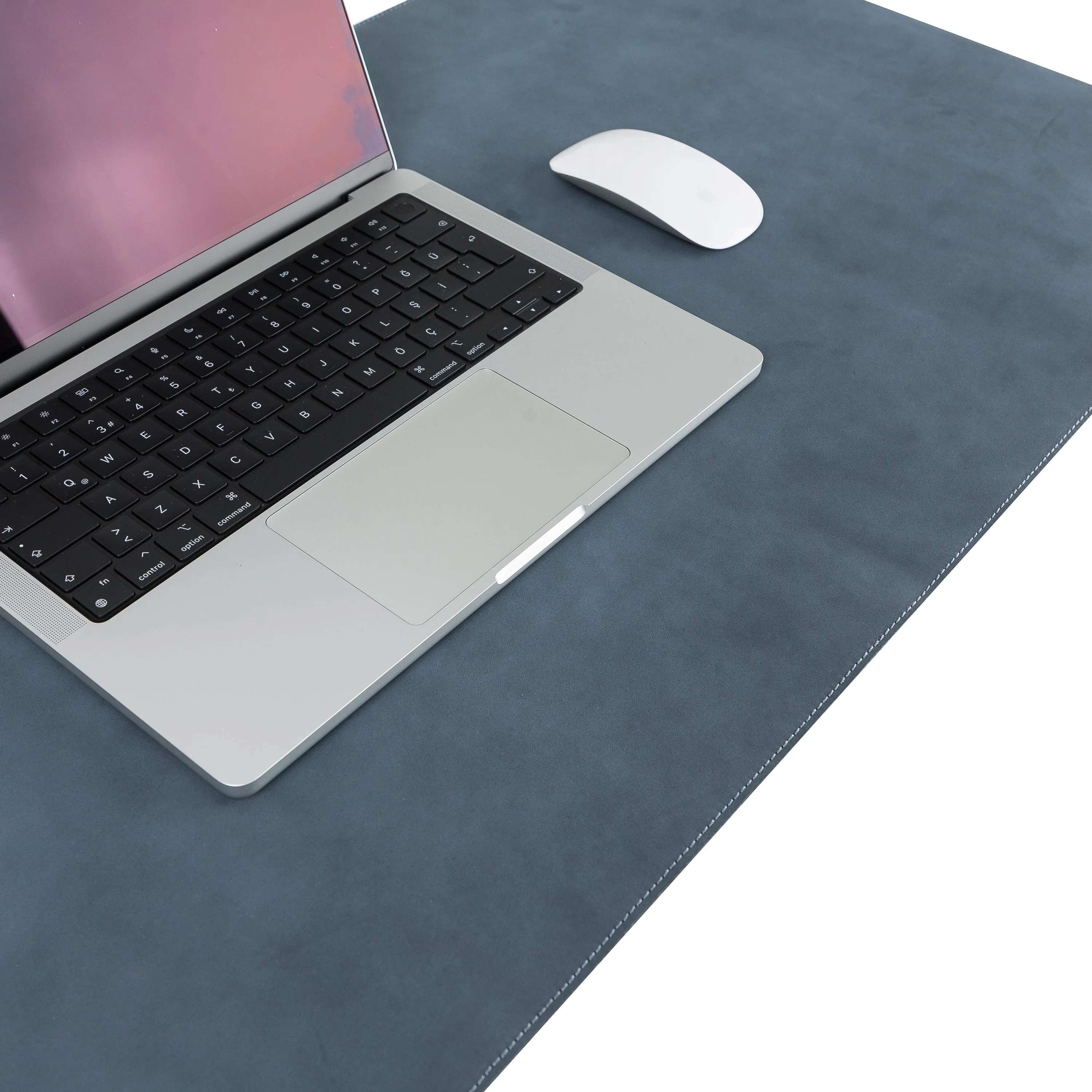 DelfiCase Genuine Blue Leather Deskmat, Computer Pad, Office Desk Pad
