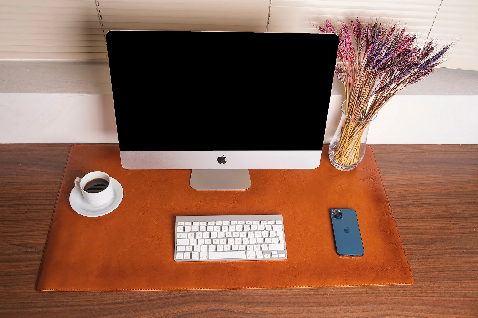 DelfiCase Genuine Brown Leather Deskmat, Computer Pad, Office Desk Pad