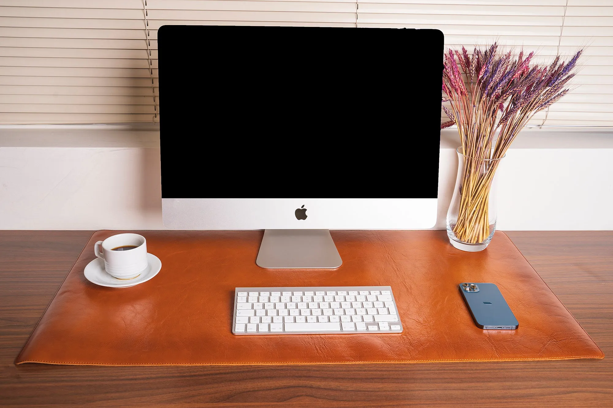 DelfiCase Genuine Brown Leather Deskmat, Computer Pad, Office Desk Pad