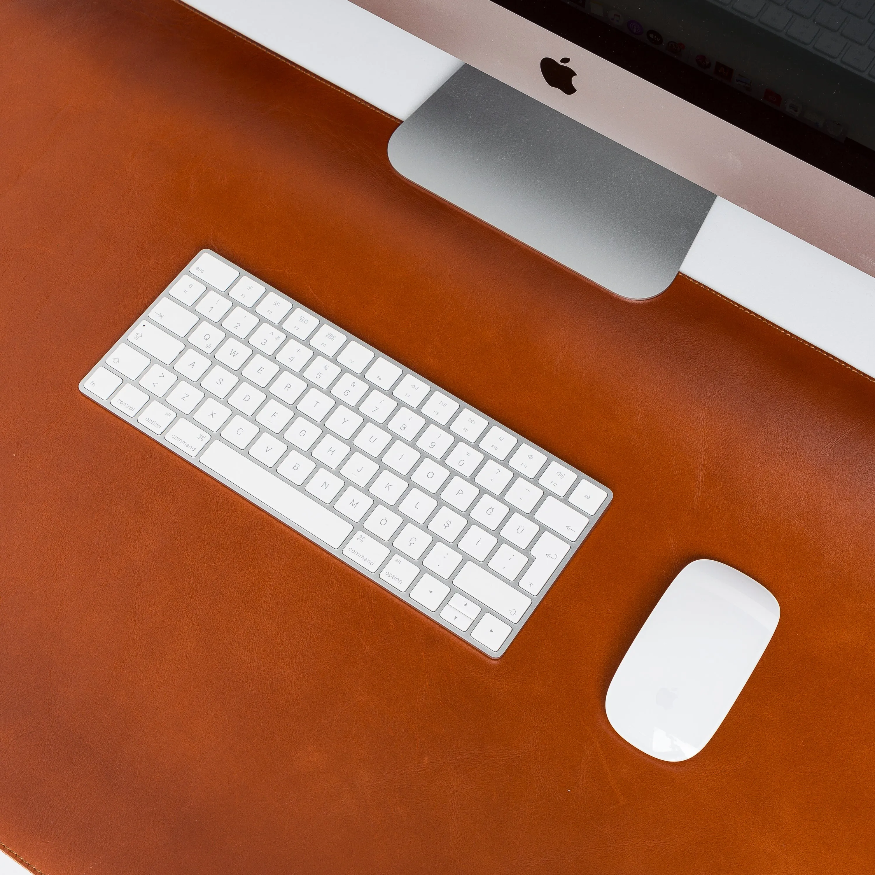 DelfiCase Genuine Brown Leather Deskmat, Computer Pad, Office Desk Pad
