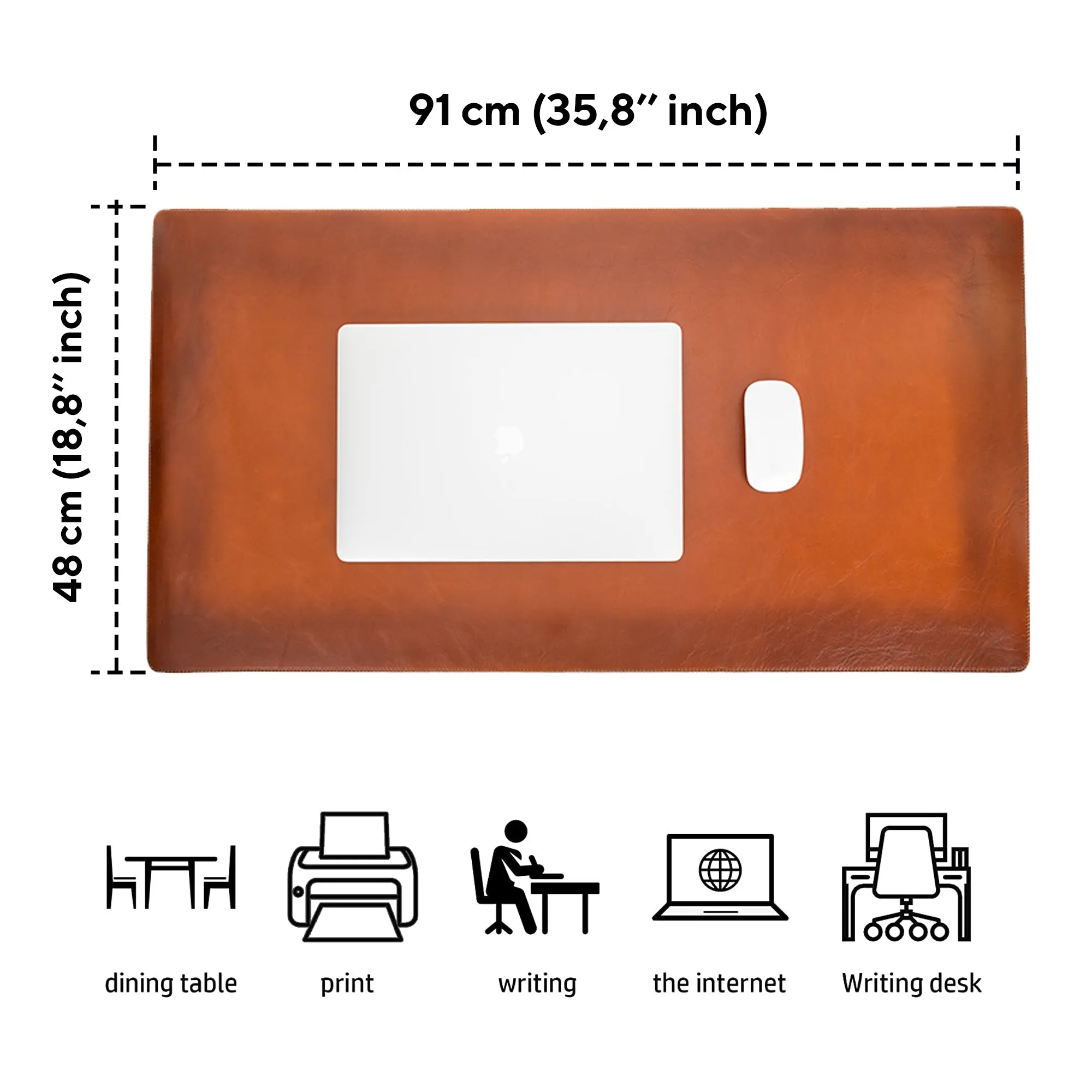 DelfiCase Genuine Brown Leather Deskmat, Computer Pad, Office Desk Pad