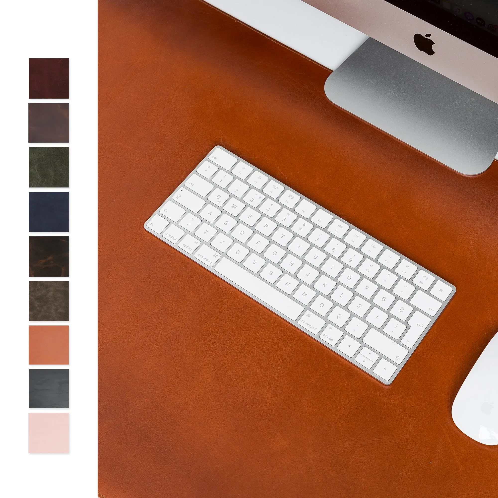 DelfiCase Genuine Brown Leather Deskmat, Computer Pad, Office Desk Pad