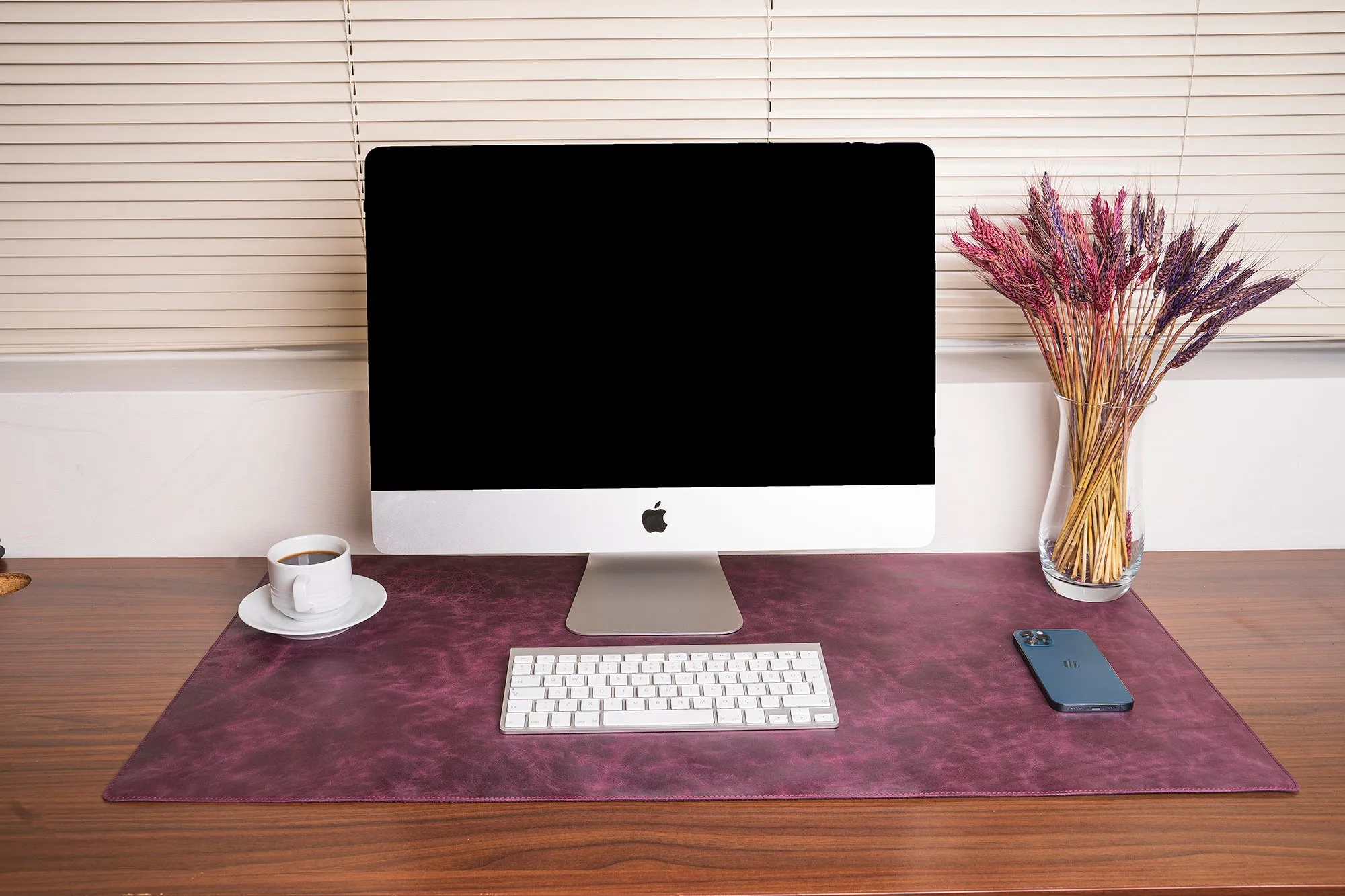 DelfiCase Genuine Cherry Leather Deskmat, Computer Pad, Office Desk Pad