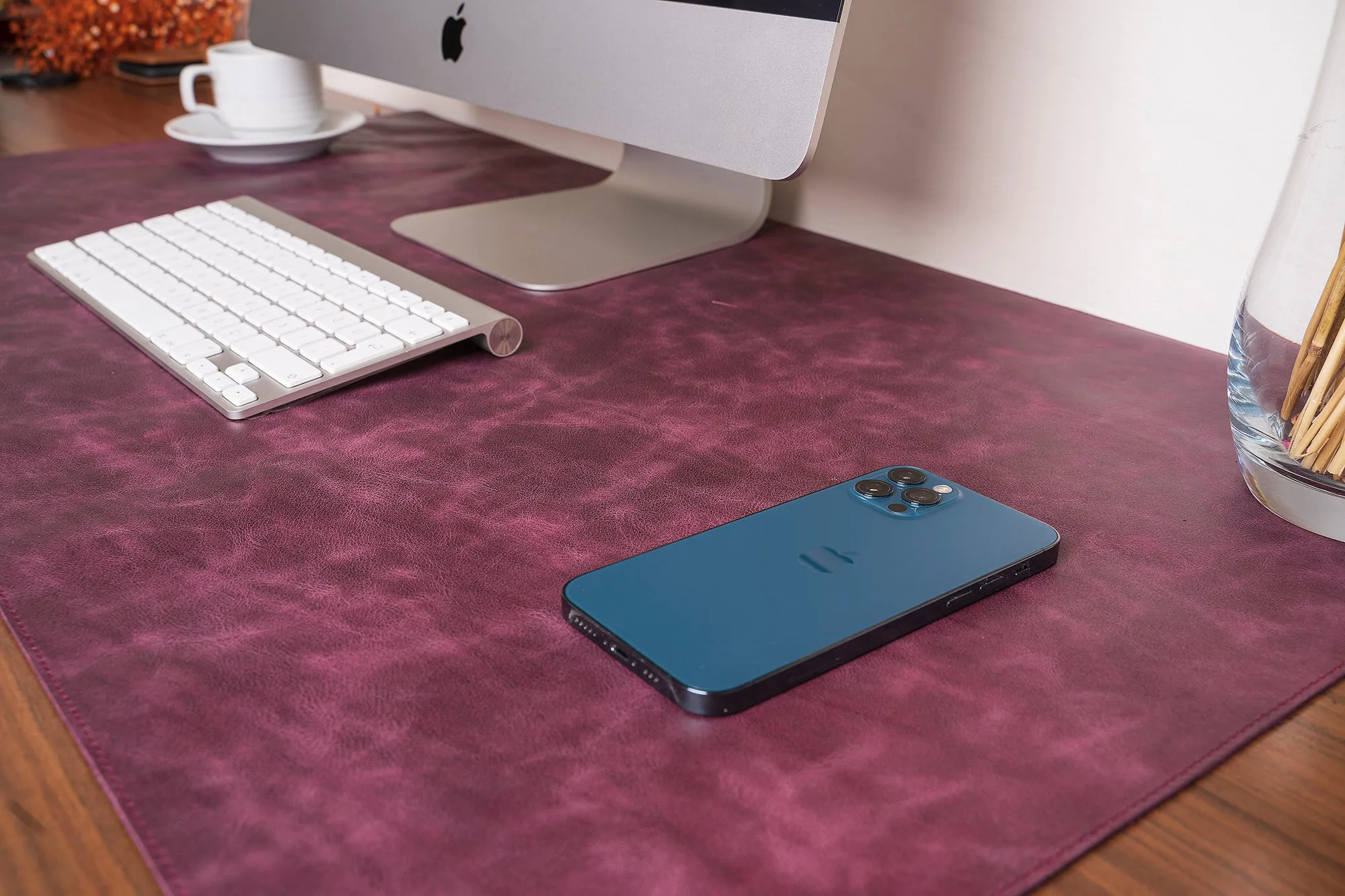 DelfiCase Genuine Cherry Leather Deskmat, Computer Pad, Office Desk Pad