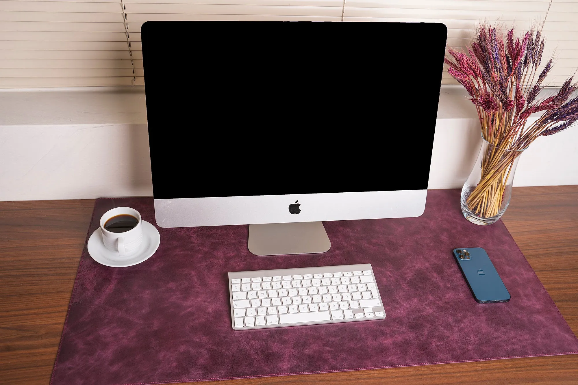 DelfiCase Genuine Cherry Leather Deskmat, Computer Pad, Office Desk Pad