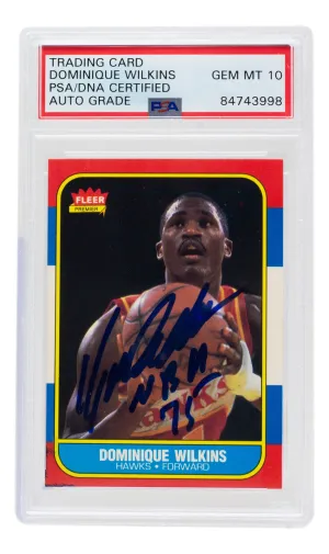 Dominique Wilkins Signed 1986 Fleer Hawks Rookie Card #121 NBA 75 Insc PSA/DNA