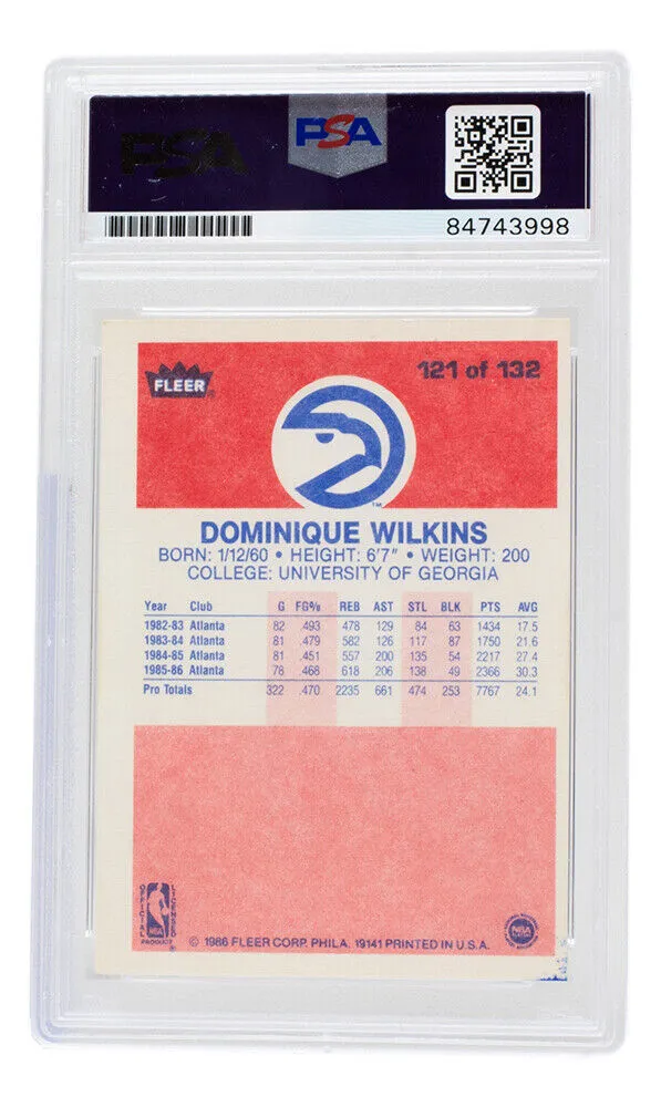 Dominique Wilkins Signed 1986 Fleer Hawks Rookie Card #121 NBA 75 Insc PSA/DNA
