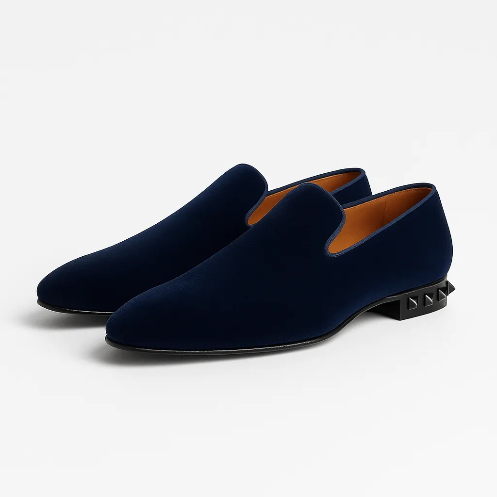 Domoir | Velvet Loafers with Gunmetal Studs