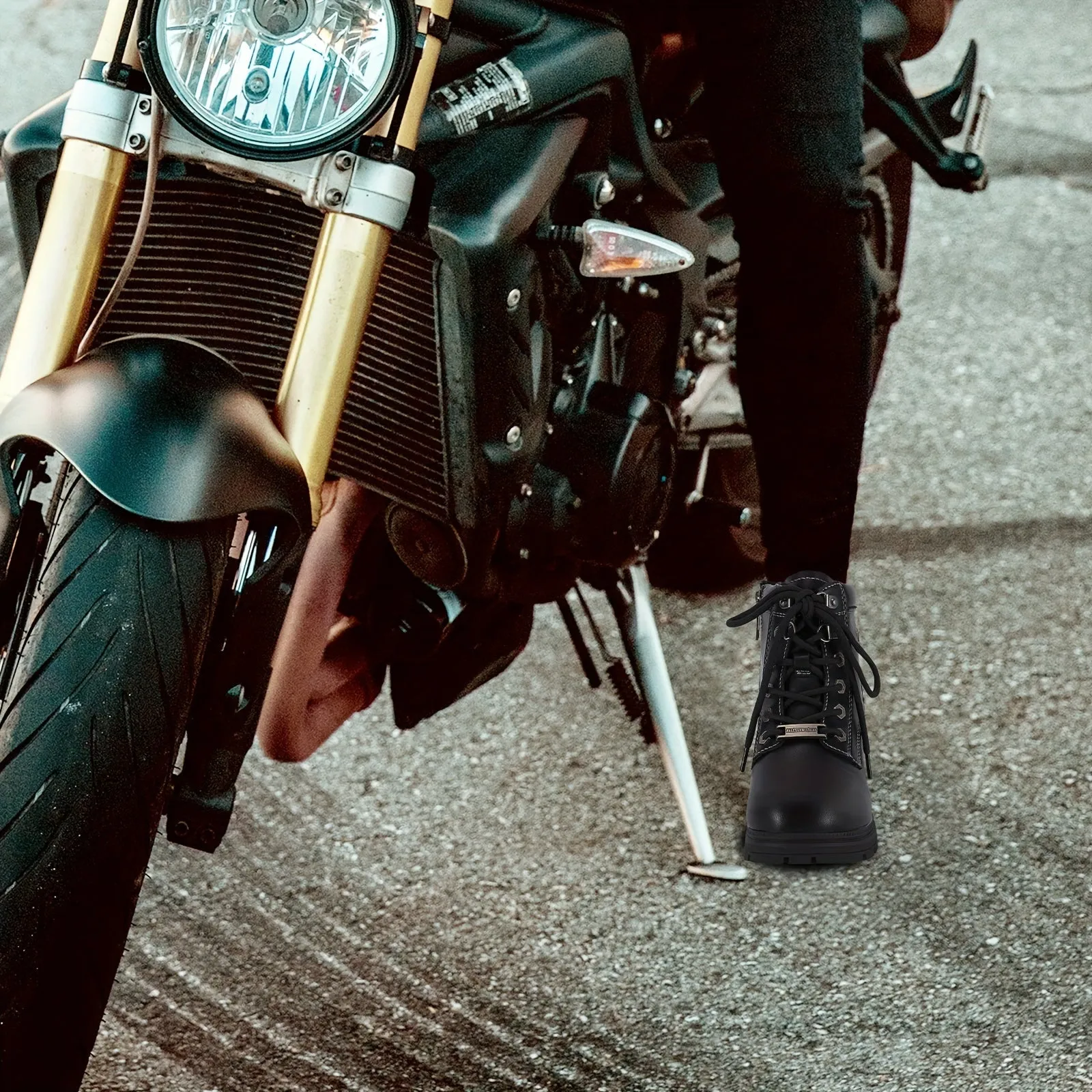 Faux Leather Motorcycle Boots with Side Zipper – Durable & Stylish