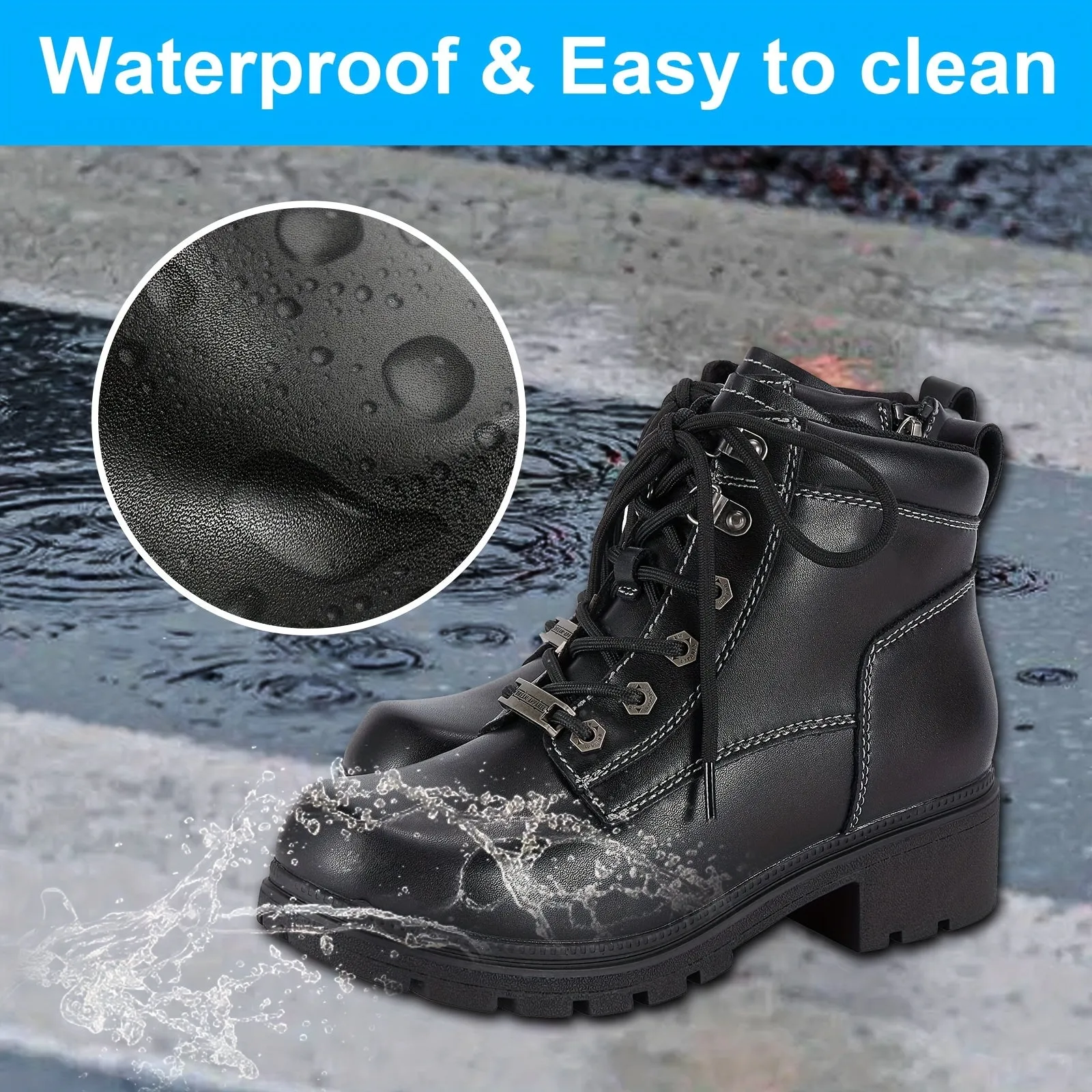 Faux Leather Motorcycle Boots with Side Zipper – Durable & Stylish