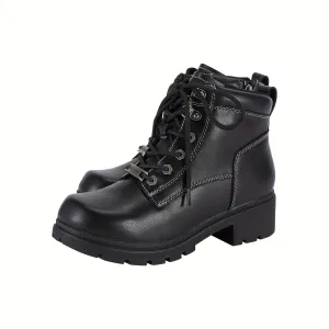 Faux Leather Motorcycle Boots with Side Zipper – Durable & Stylish