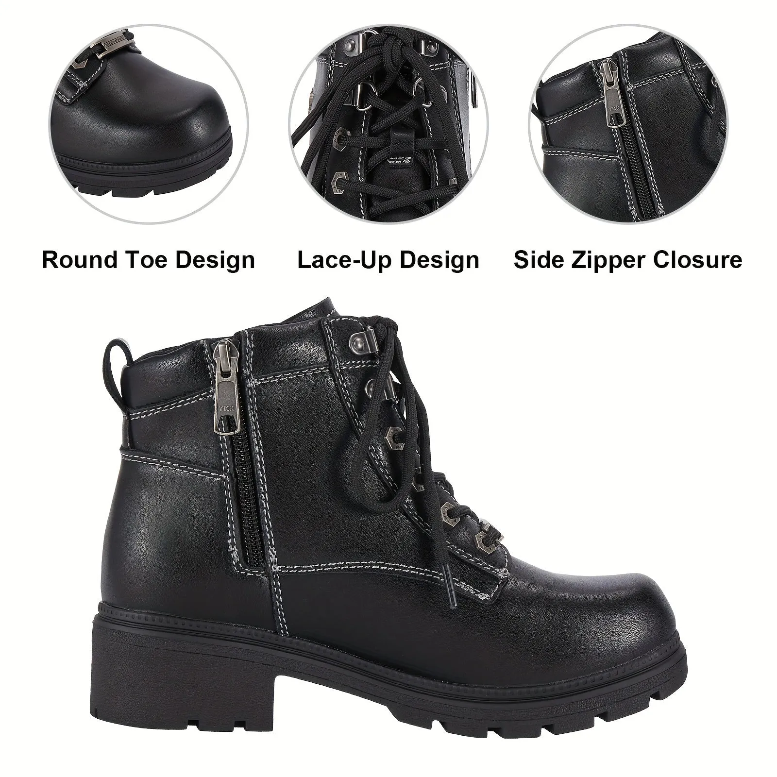 Faux Leather Motorcycle Boots with Side Zipper – Durable & Stylish
