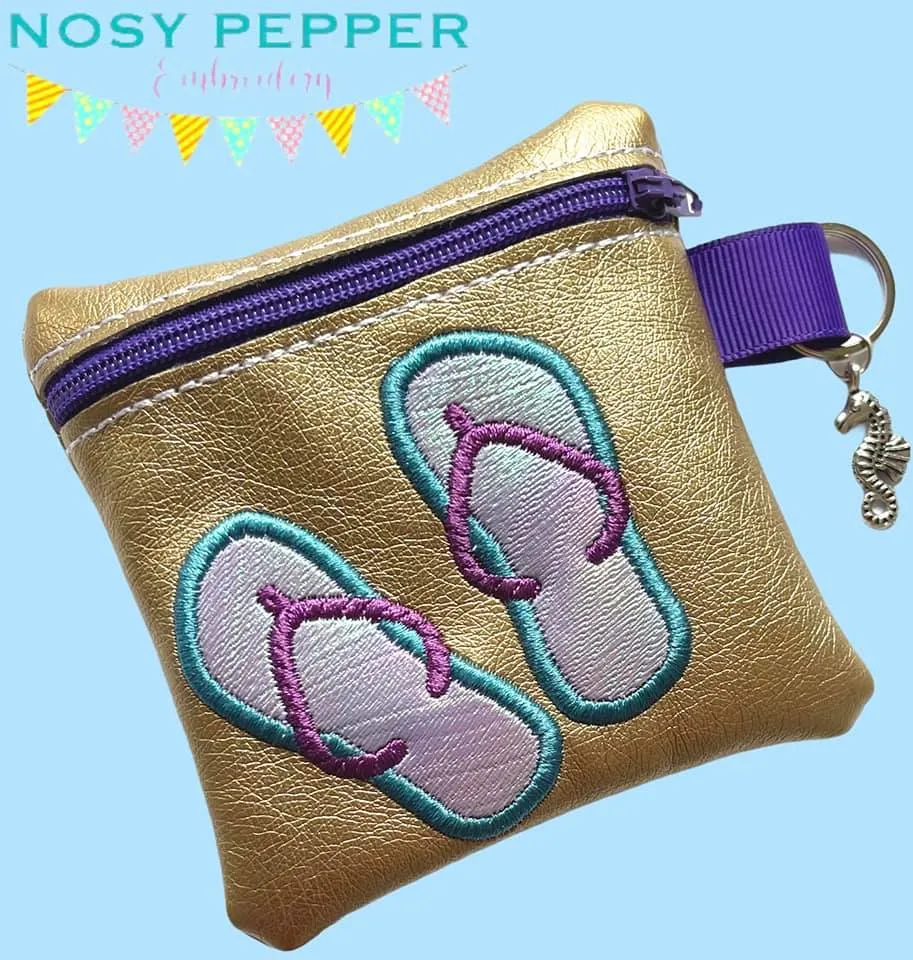 Flip flop applique ITH Bag (5 sizes available) and charm machine embroidery design DIGITAL DOWNLOAD