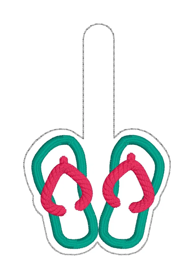 Flip flop applique snap tab (single & multi files included) machine embroidery design DIGITAL DOWNLOAD