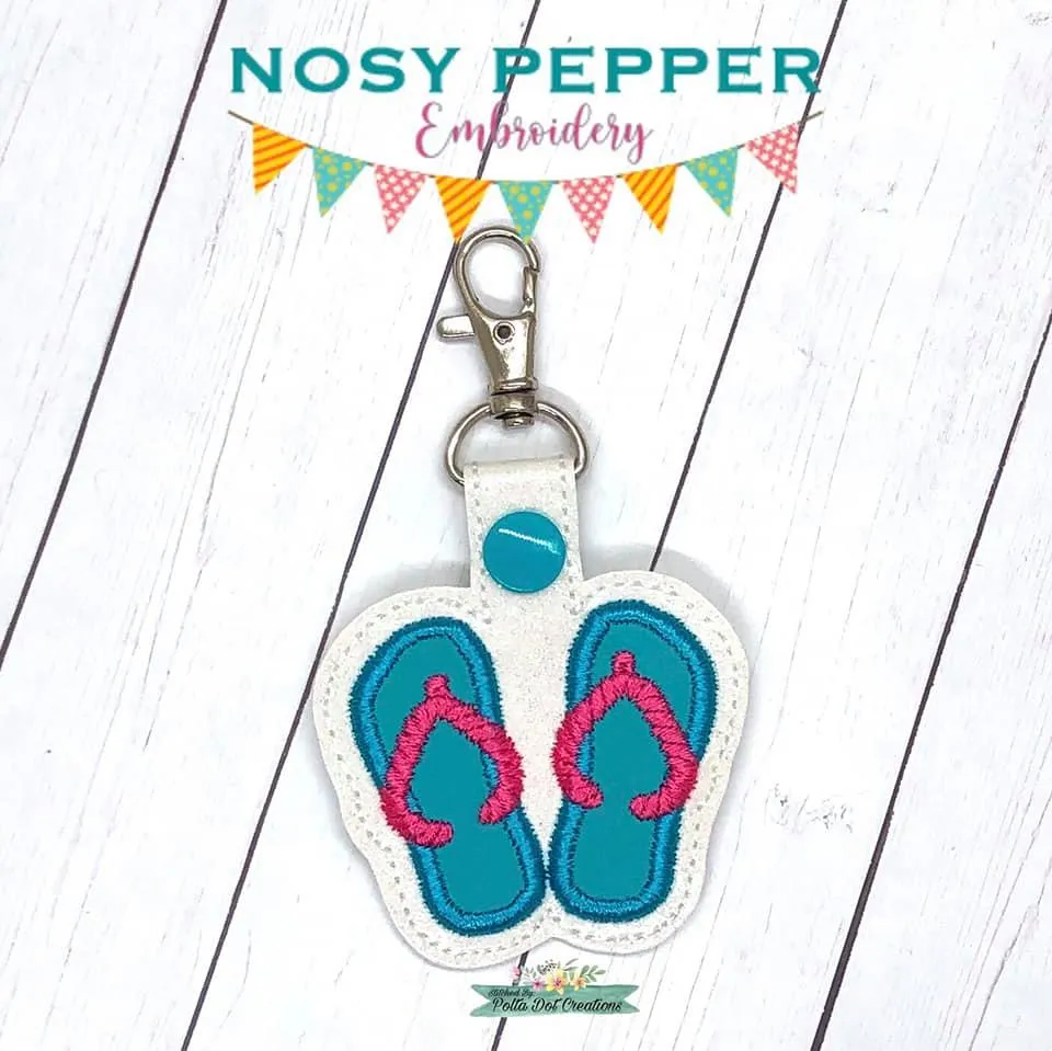 Flip flop applique snap tab (single & multi files included) machine embroidery design DIGITAL DOWNLOAD