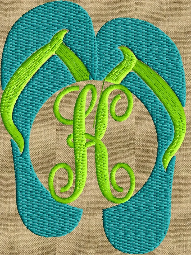 Flip Flops Font Frame Monogram Design -Font not included - EMBROIDERY DESIGN FILE - Summer - Instant download - Hus Dst Exp Jef Pes formats