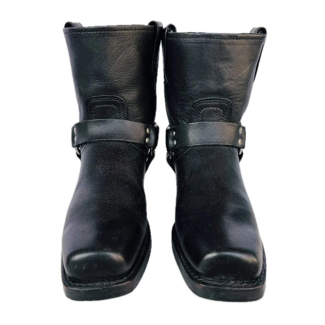 FRYE Harness 8R Black Biker Moto Motorcycle Short Ankle Bootie Boots