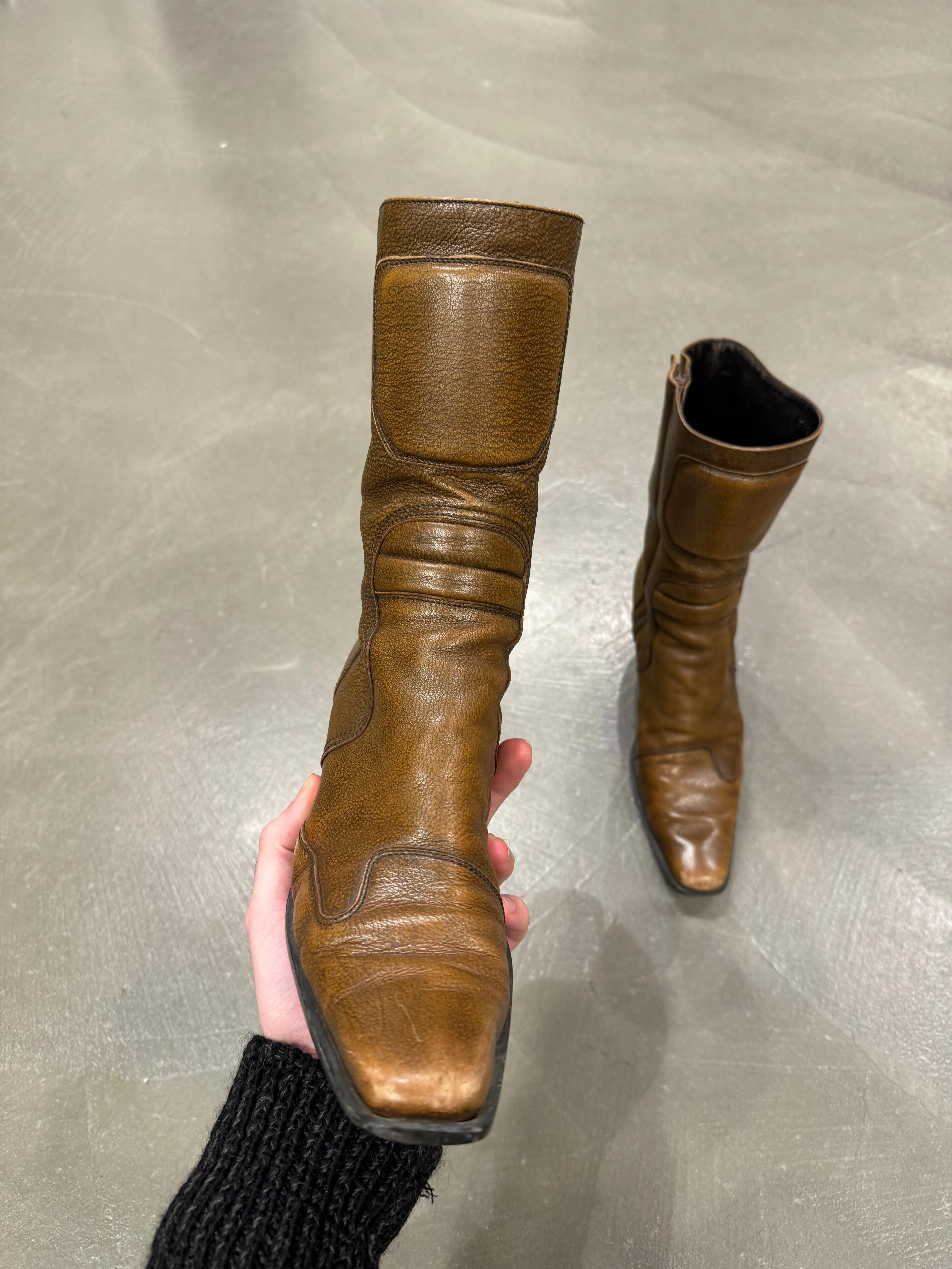 F/W1999 Miu Miu  padded leather biker moto boots