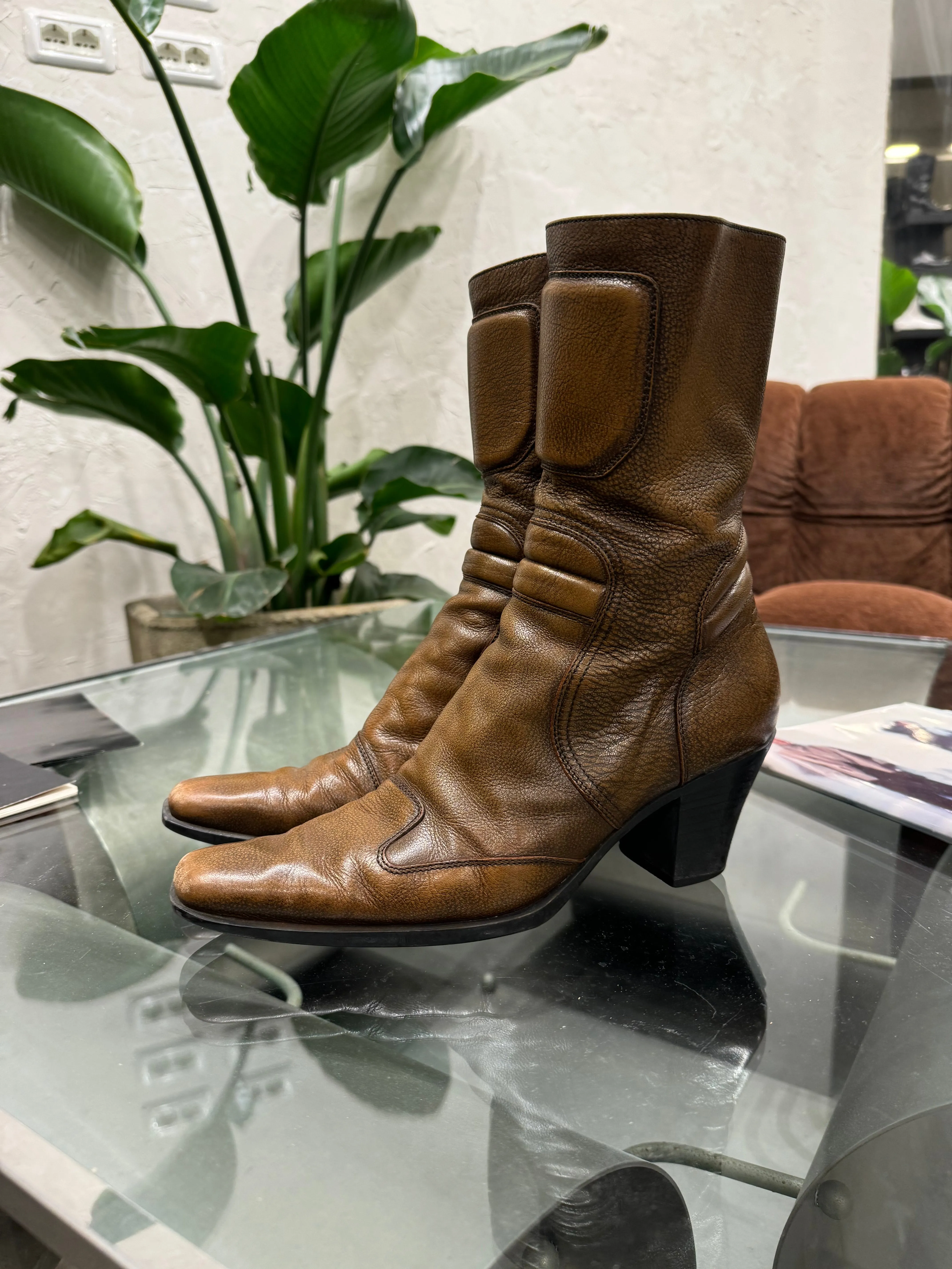 F/W1999 Miu Miu  padded leather biker moto boots