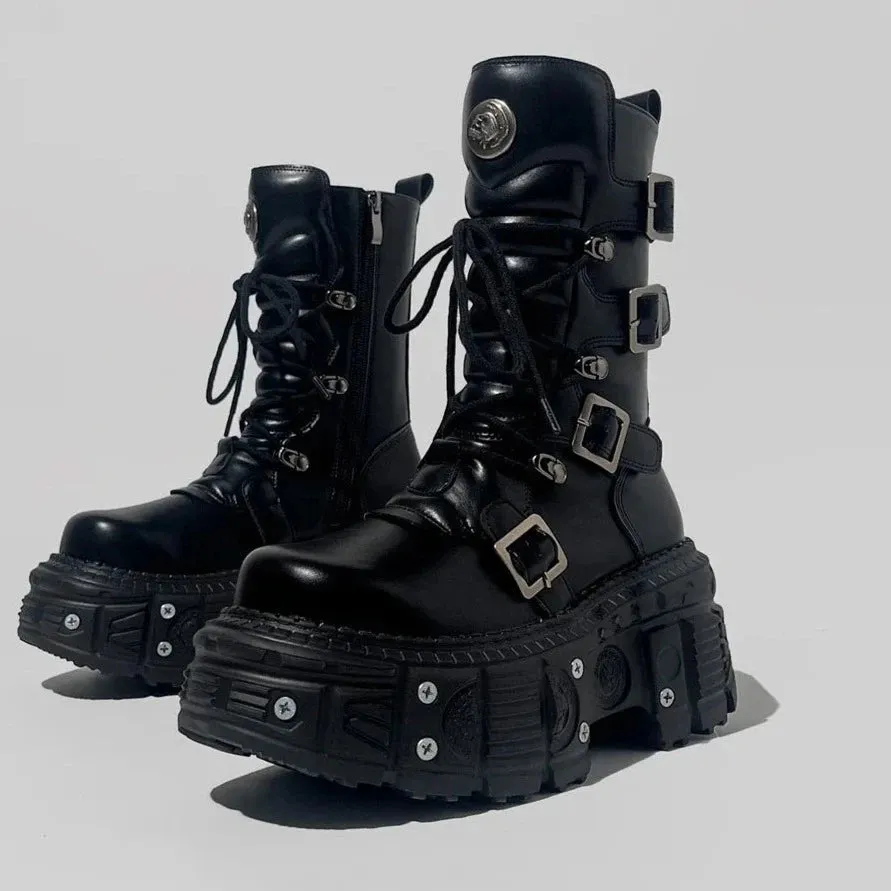 Genuine Leather Motorcycle Boots Platform Women Short Microfiber Punk Shoes