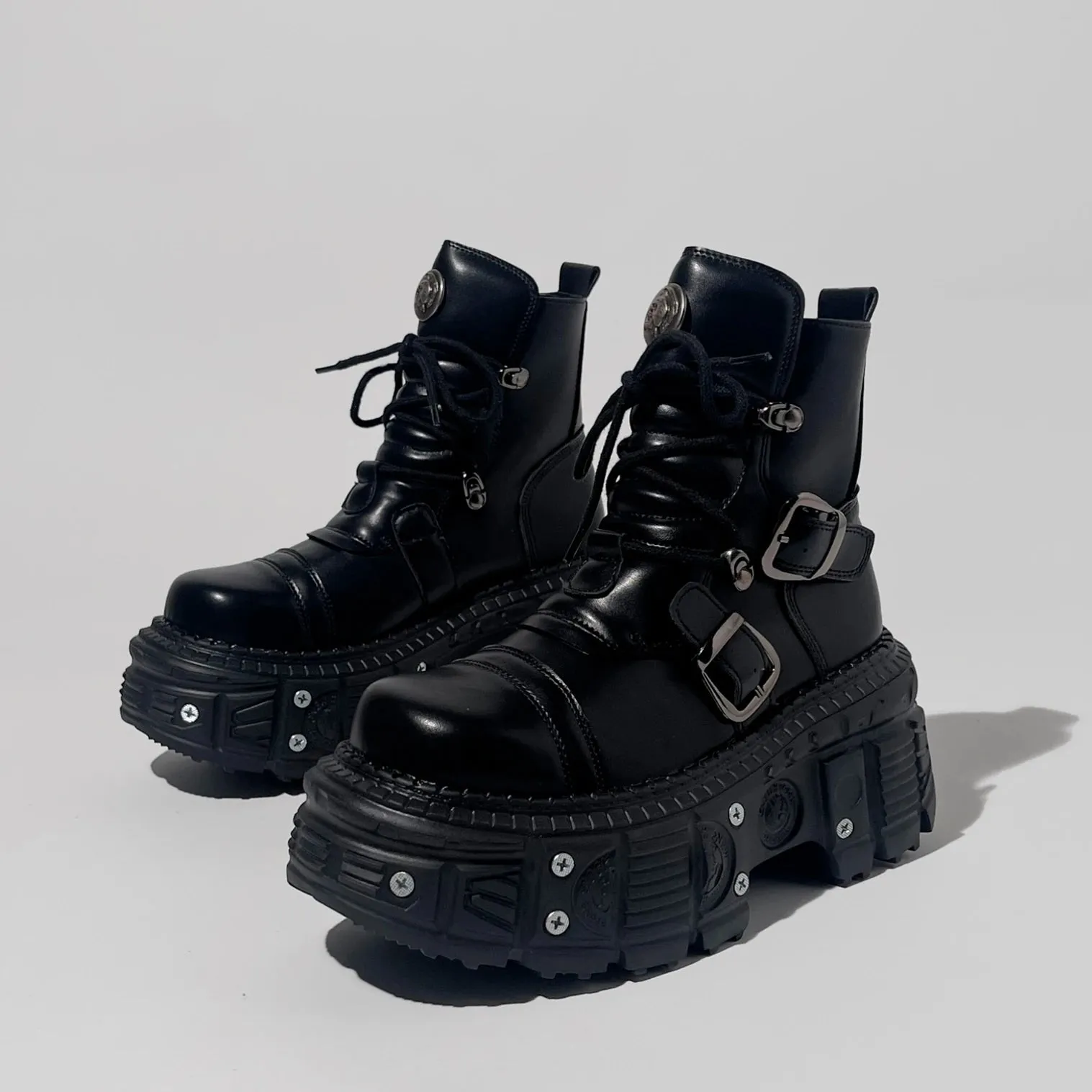 Genuine Leather Motorcycle Boots Platform Women Short Microfiber Punk Shoes
