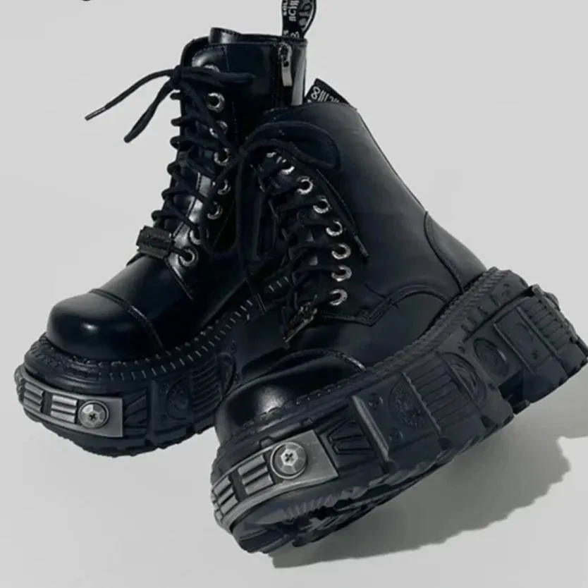 Genuine Leather Motorcycle Boots Platform Women Short Microfiber Punk Shoes
