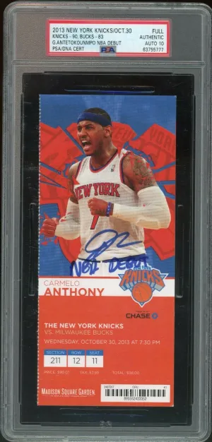 Giannis Antetokounmpo Milwaukee Bucks Signed 2013 NBA Debut Ticket PSA 10 Auto
