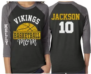 Glitter Basketball Mom Shirt | Basketball Bling | Basketball Spirit Wear | Customize Team & Colors | 3/4 Sleeve Raglan