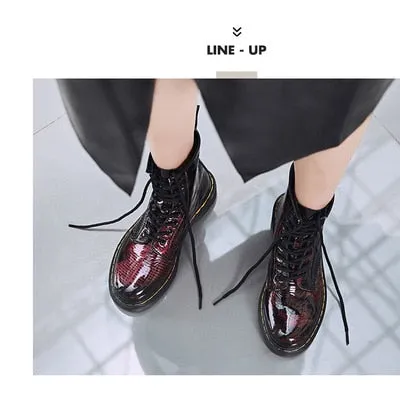 Gold British Genuine Leather Women Boots  Martins Boots Female Autumn Winter Shoes Woman Low Heel Motorcycle Boots
