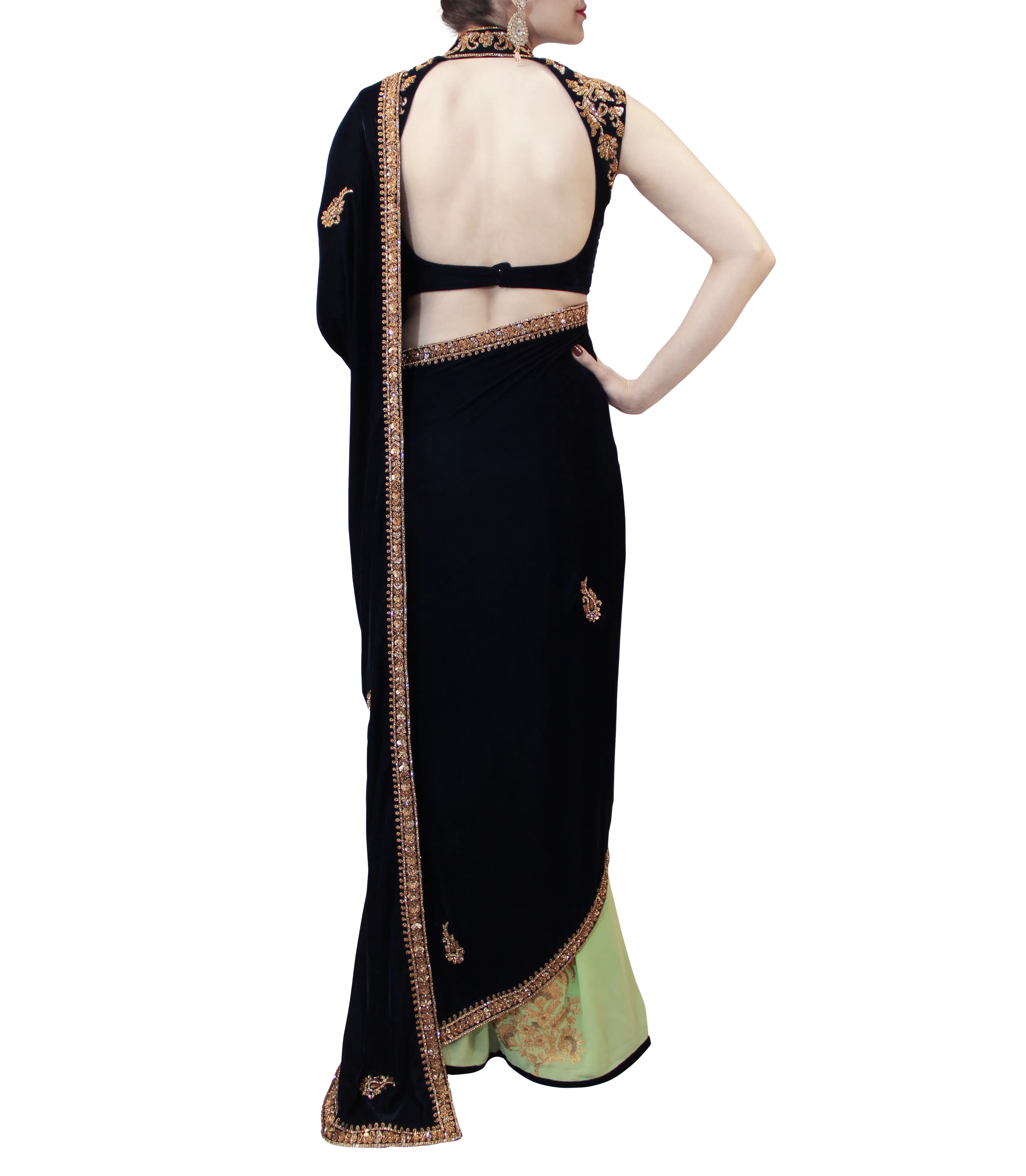 GREEN AND DARK BLUE SAREE