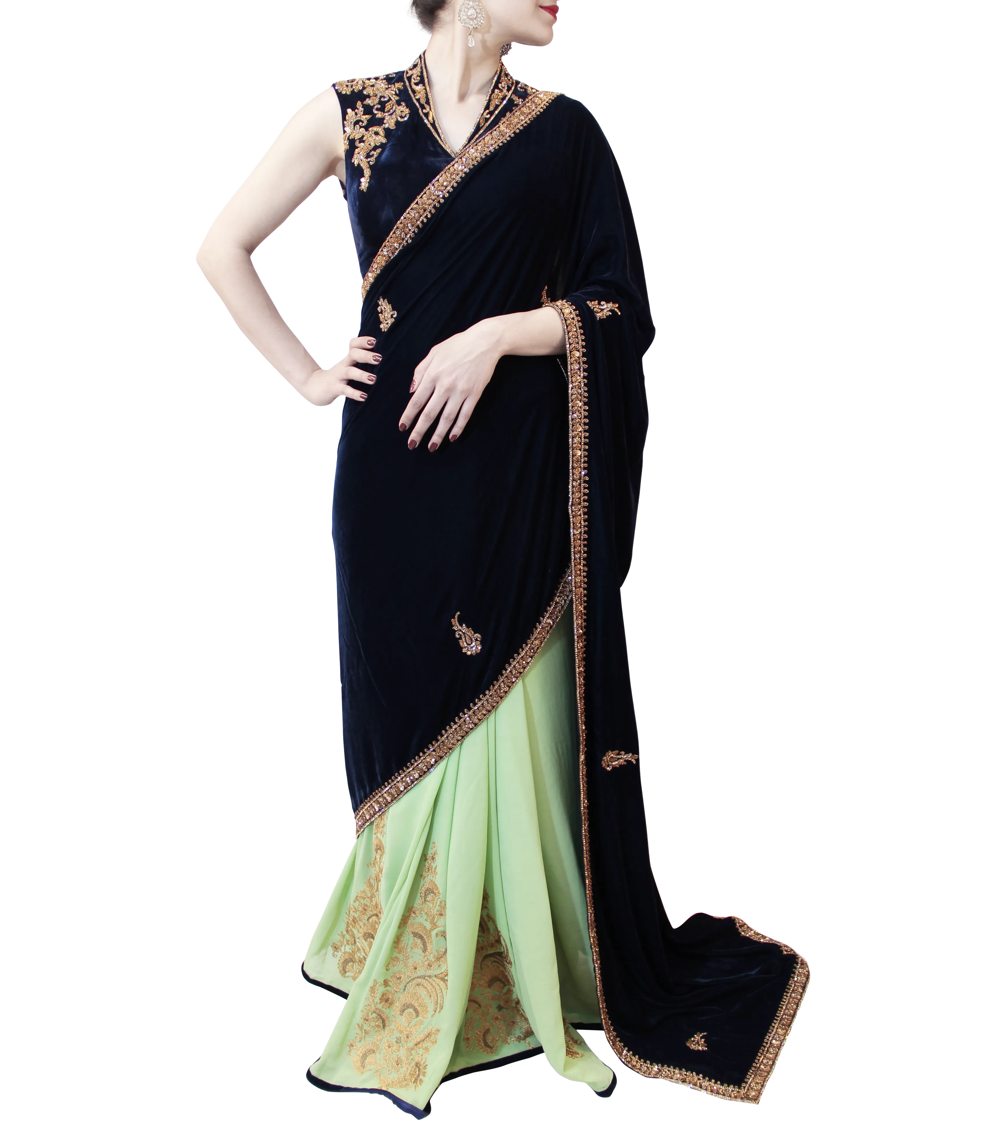 GREEN AND DARK BLUE SAREE
