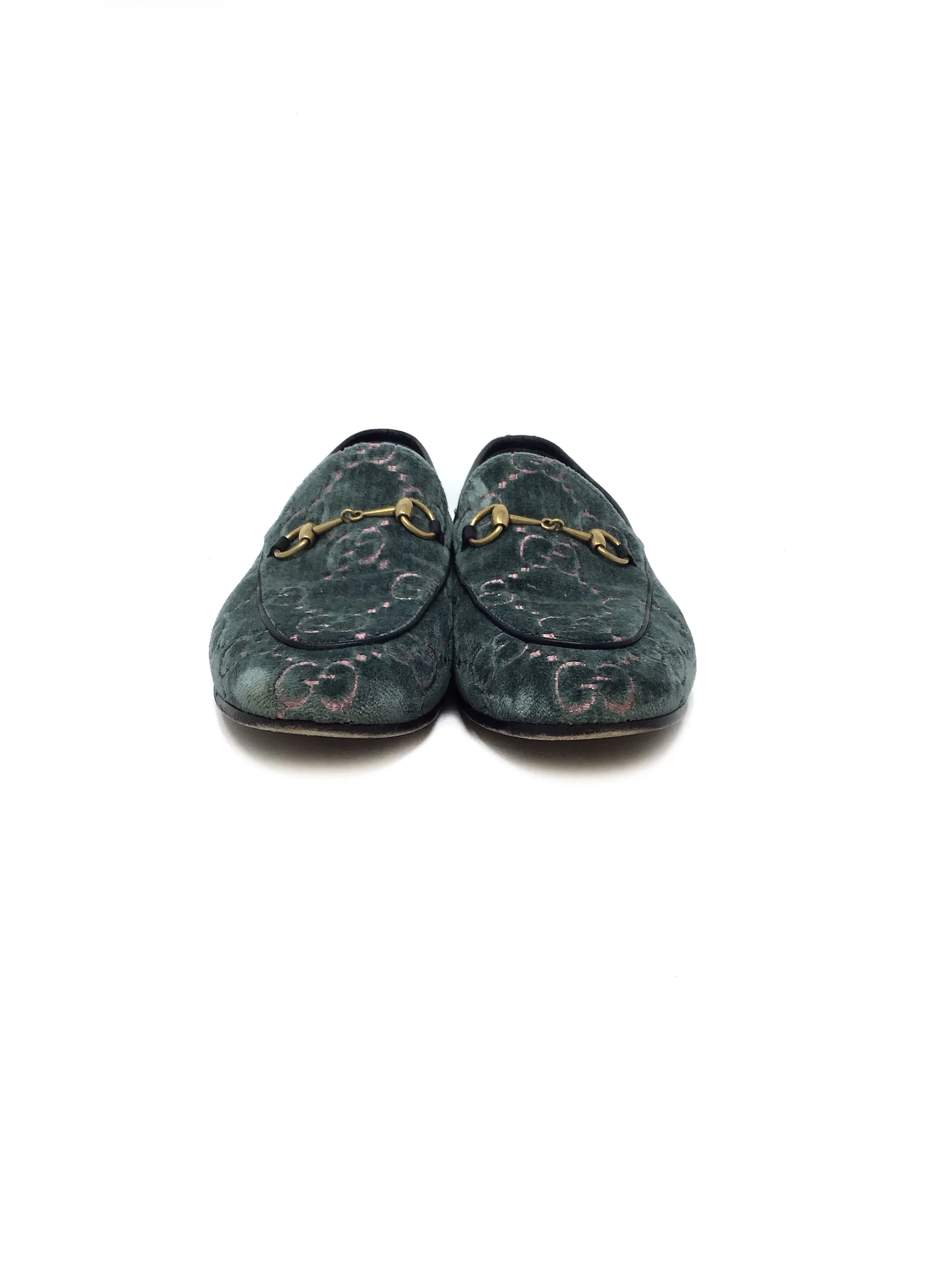 Gucci Sage/Pink W Shoe Size 38.5 'Jordaan' GG Velvet Loafer