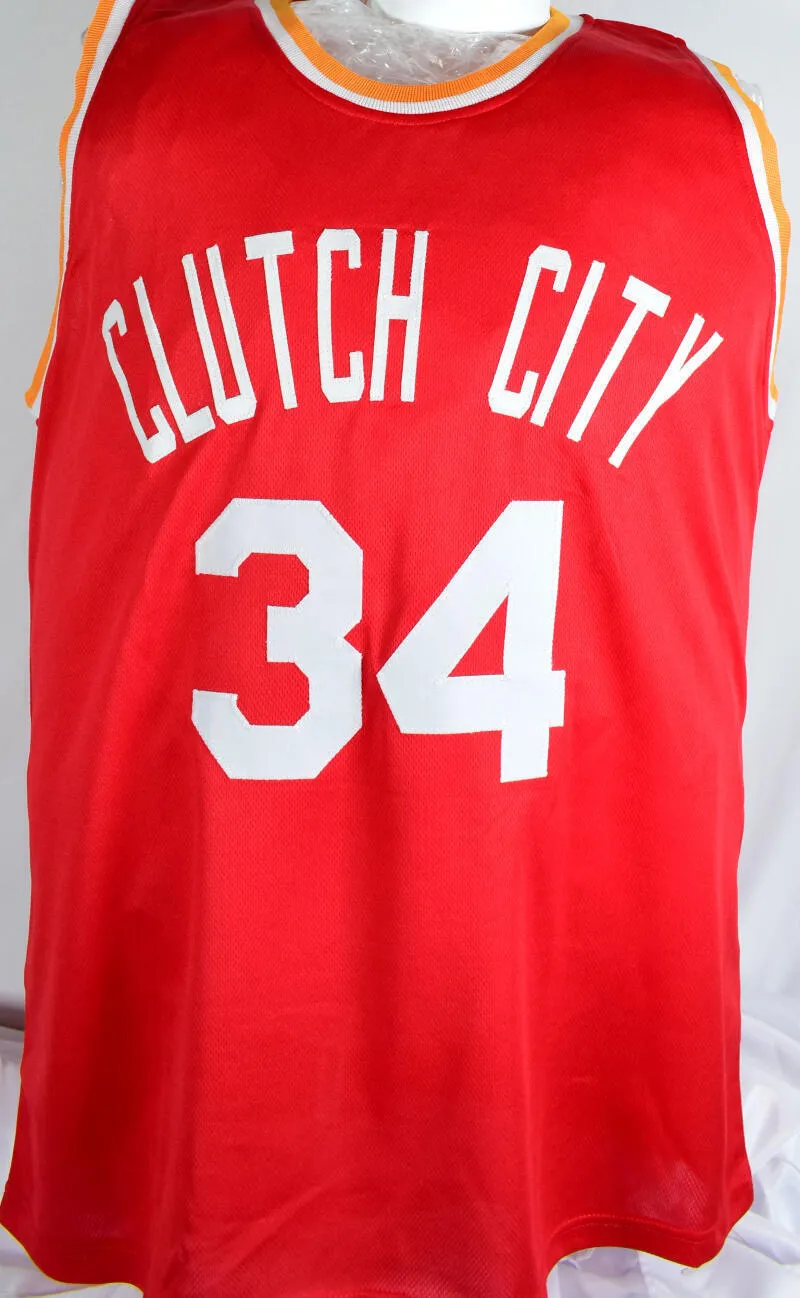 Hakeem Olajuwon Autographed Red Pro Style Jersey- Beckett W Hologram *Black