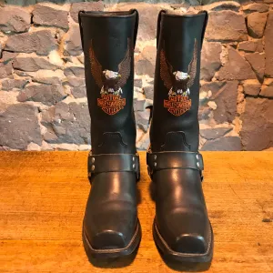 Harley Davidson Vintage Women’s Black Embroidered Iconic Logo Motorcycle Boots USA Size 9