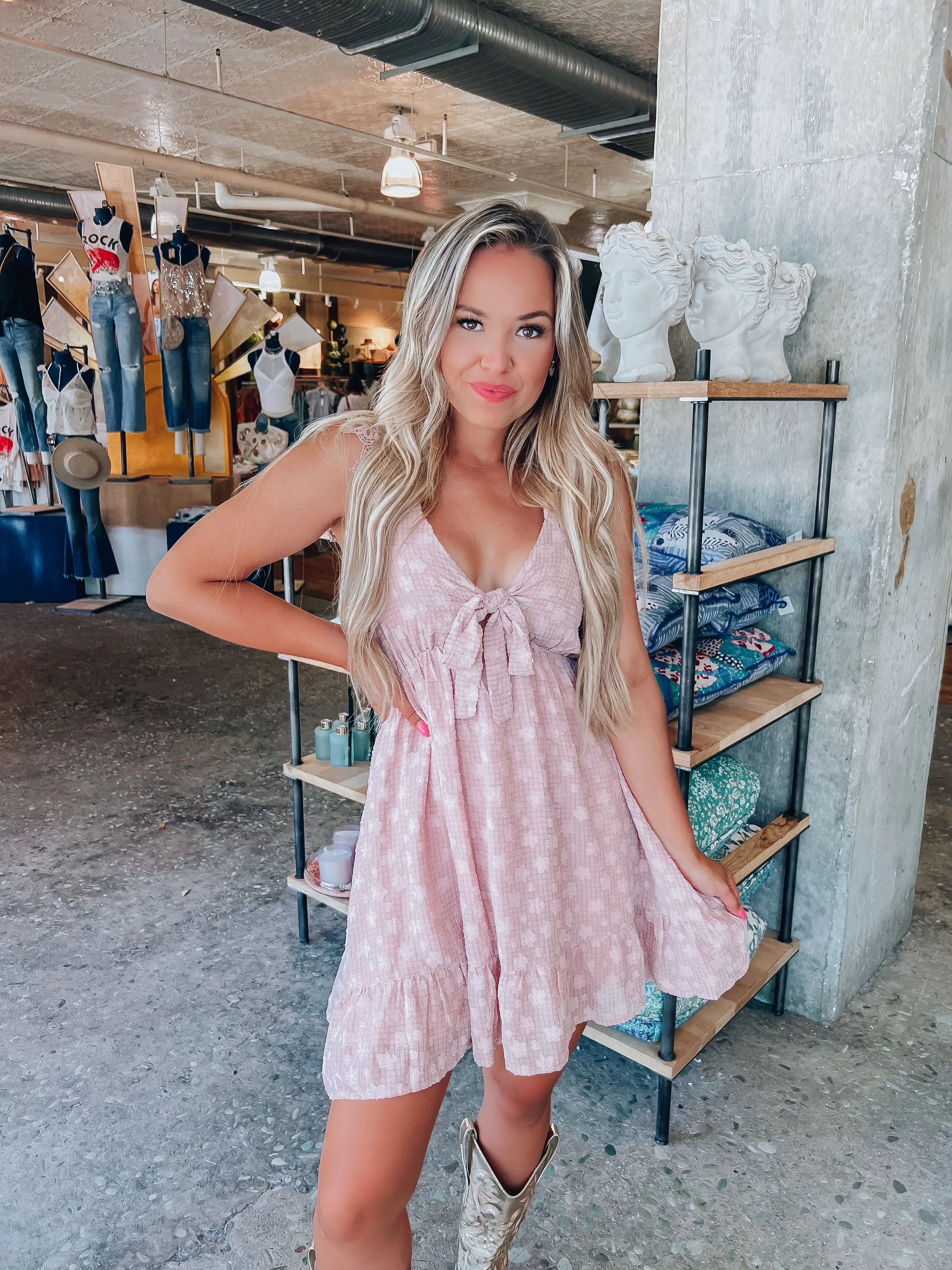 Heavenly Floral Chiffon Self-Tie Dress - Mauve
