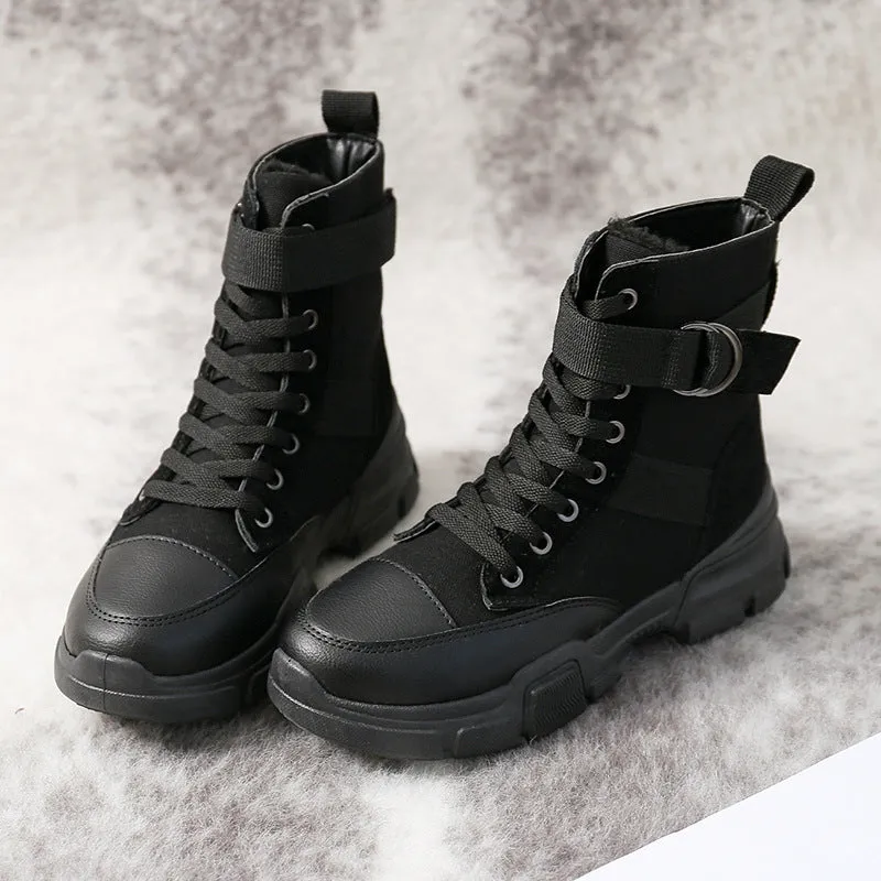 High-top canvas motorcycle boots