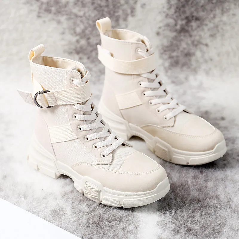 High-top canvas motorcycle boots