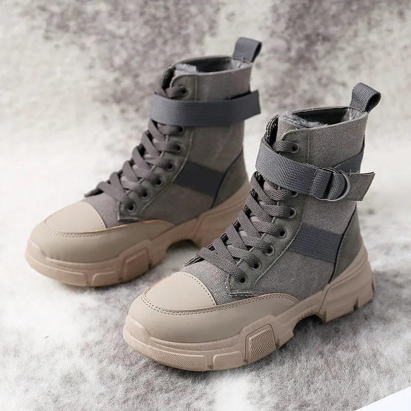 High-top canvas motorcycle boots