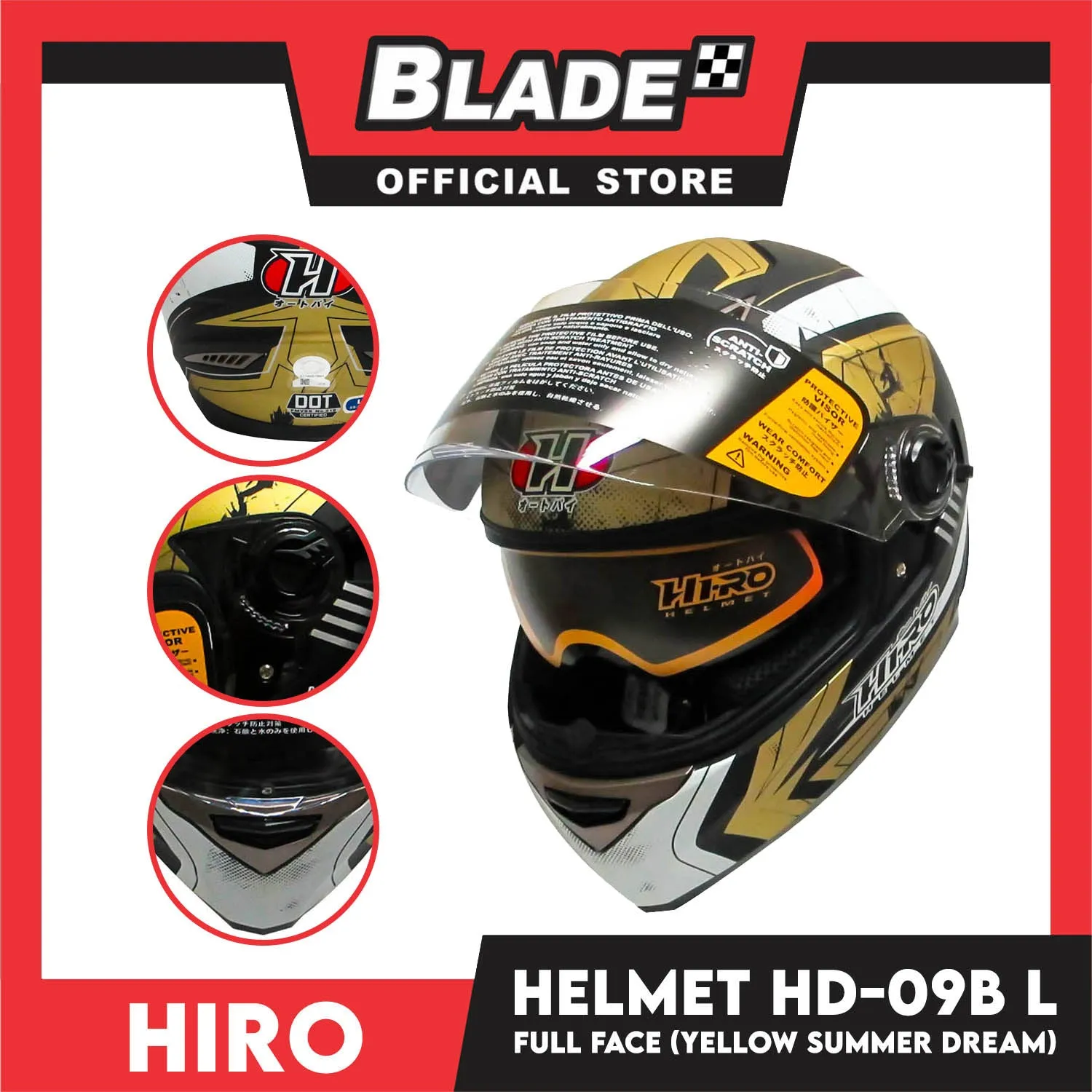 HIRO Helmet HD-09B Yellow Summer Dream (Full Face) Large