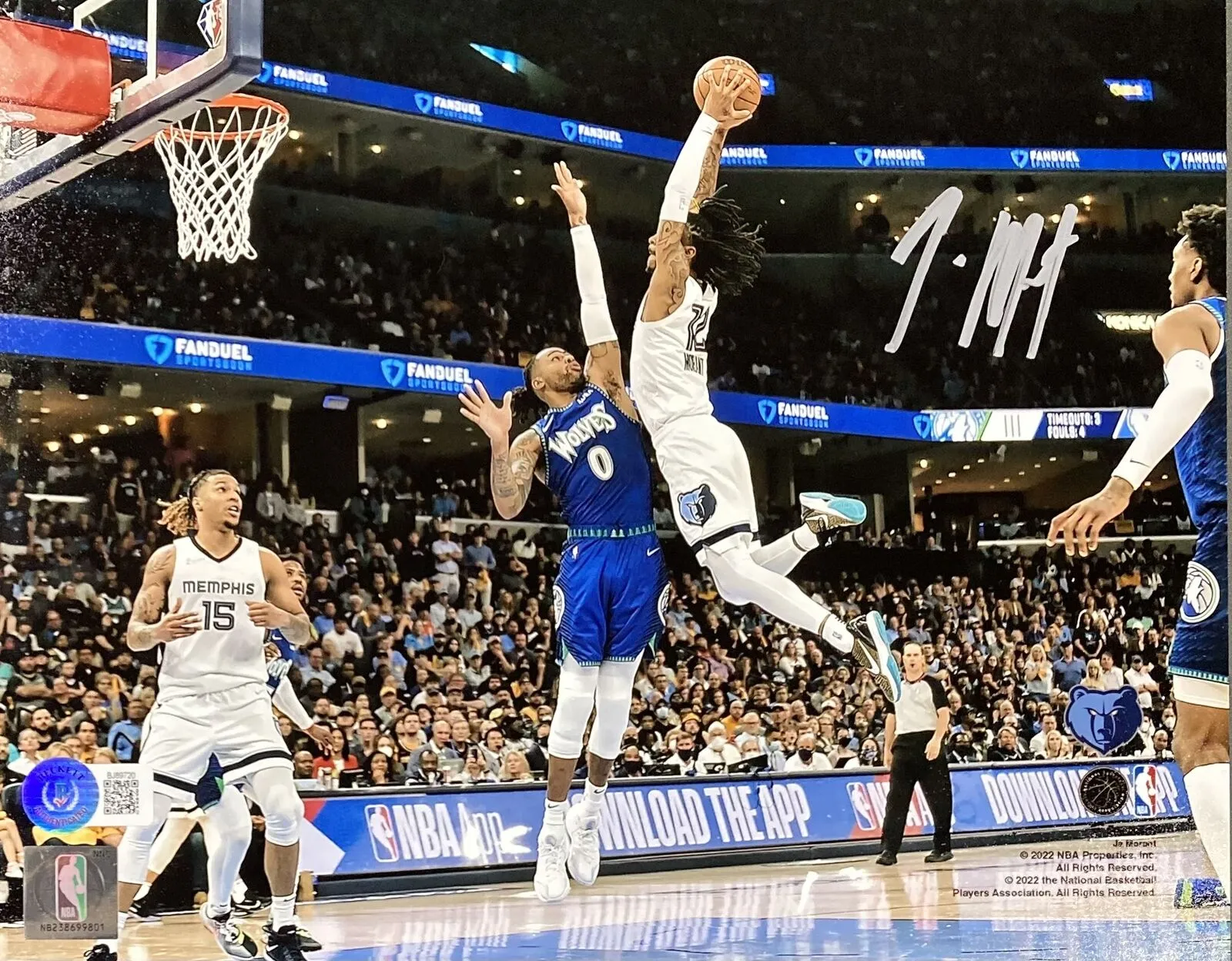 Ja Morant Signed 8x10 Memphis Grizzlies vs Minnesota Timberwolves Photo BAS
