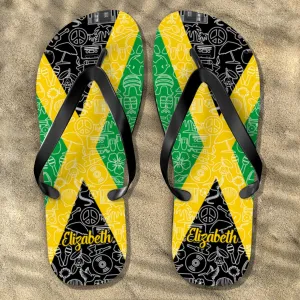 Jamaica Flag Flip Flop With Inspired Colors Abstract Pattern