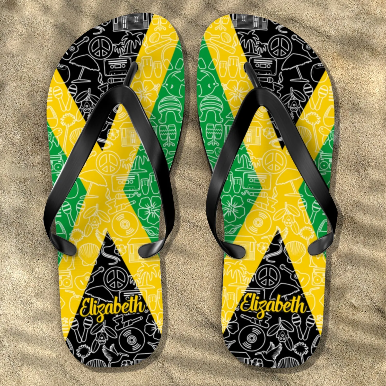 Jamaica Flag Flip Flop With Inspired Colors Abstract Pattern